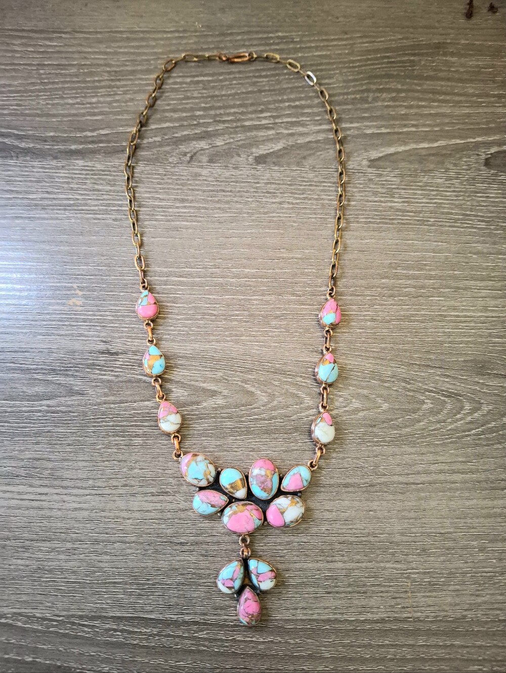Cotton Candy Cluster Necklace Copper Paperclip Chain 16"